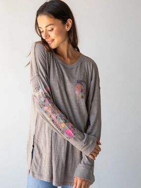 natural life oversized cotton doodle tee ash size ash XXL